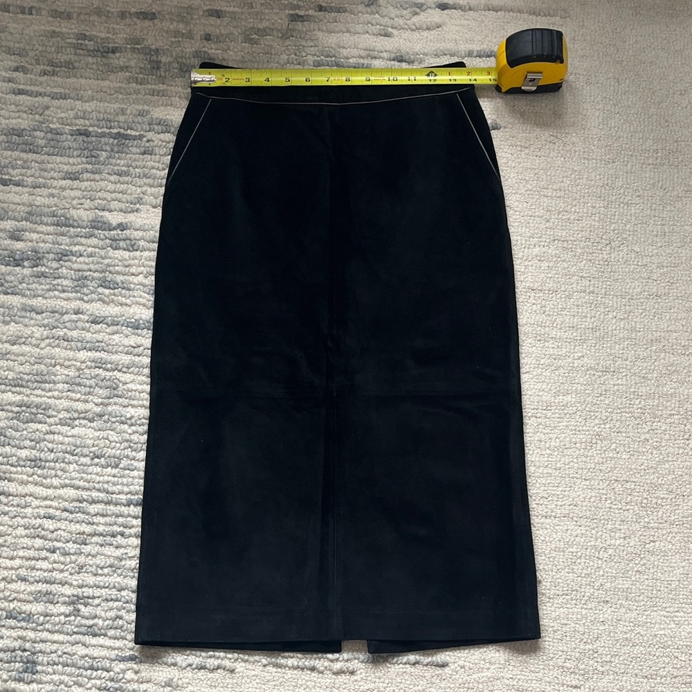 Loft Black 100% Leather Suede Midi Skirt
